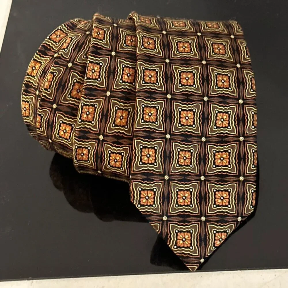Tasso Elba Silk Tie Brown Orange Black Mint Mens Gift Southwestern Western